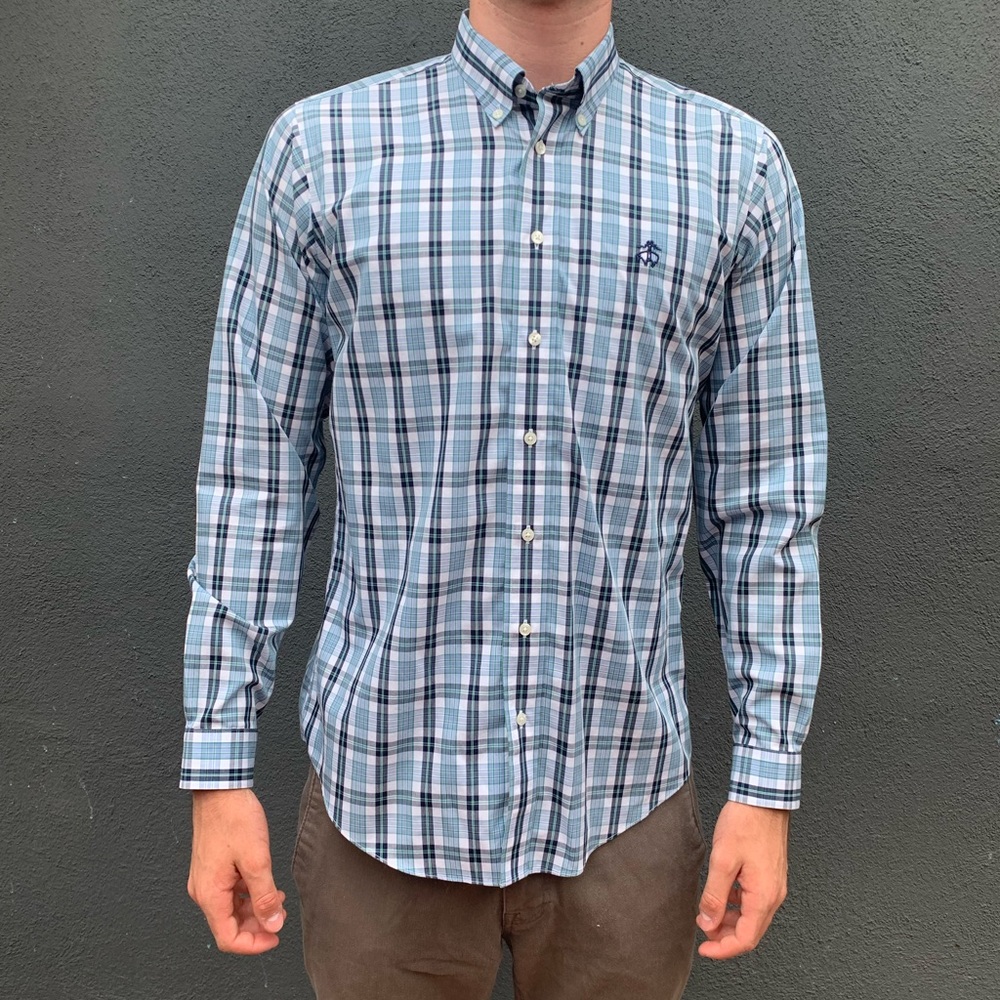 Brooks Brothers Boys XL blue plaid cotton shirt